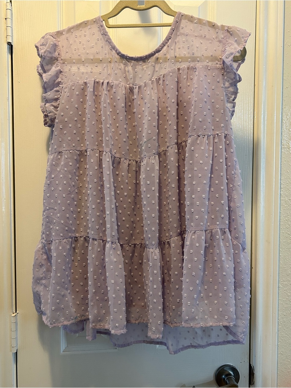 DoroseTiered Lavender Swiss Dot Ruffle Tunic Top